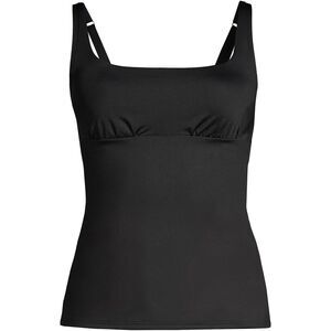 Lands End Sz 6P Petite Swimsuit Tankini Top Square Neck UPF Black Tummy Control